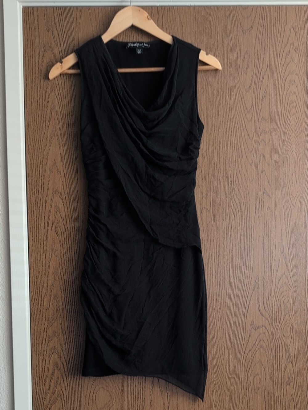 Elizabeth and James Black Draped Asymmetrical Sleeveless Dress
